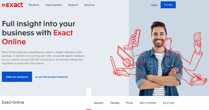 Screenshot of the homepage of Exact Online
