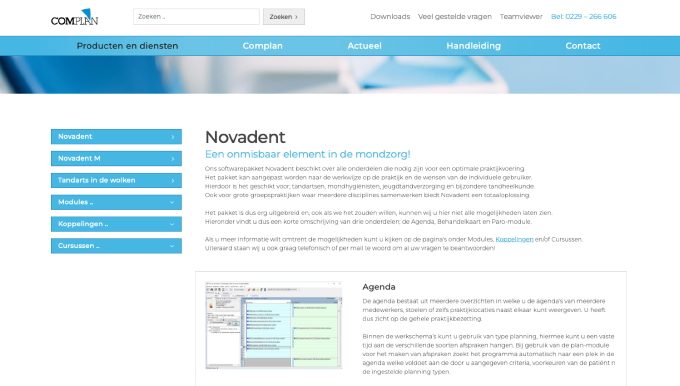 Screenshot of the home page of Novadent